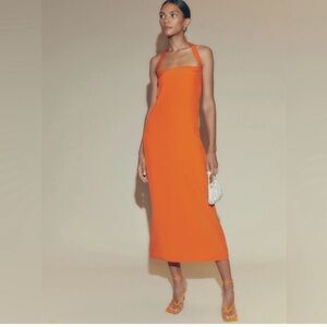 Reformation Orange Alli Silk Halter Dress (Size 0)